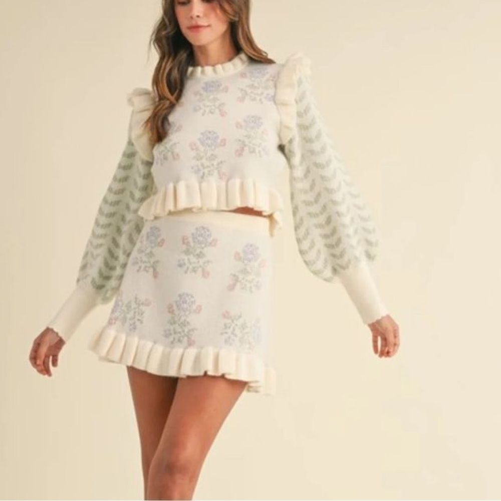 MABLE/Anthropologie Winter Hydrangeas Set-sweater and skirt-F3(m)X20(L)